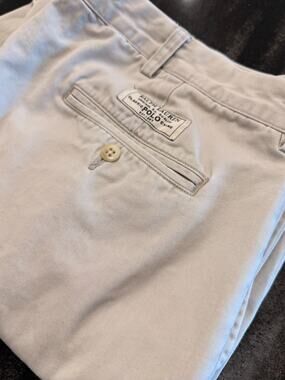 Vintage Polo Ralph Lauren Andrew Pant Mens 35x30 Khaki Pleated Chino Trousers